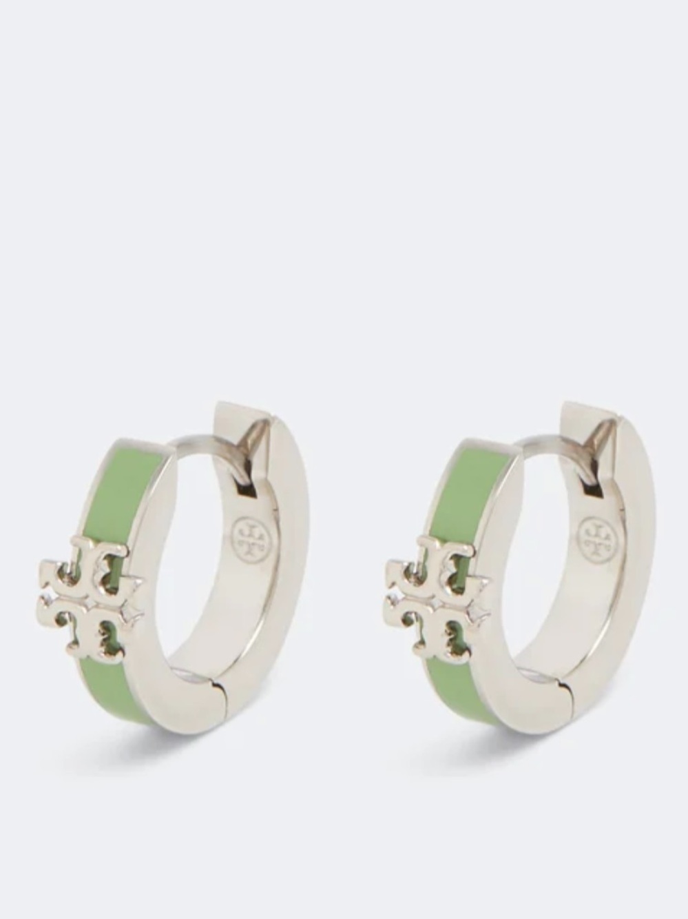Tory Burch Kira Enamel Huggie Hoop Earrings - Silver & Green
